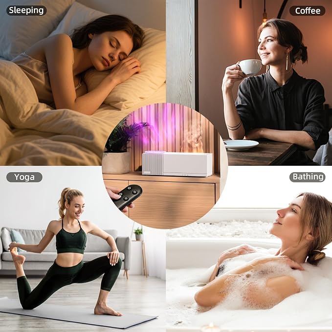 Starry Sky Aroma Diffuser with Flame Effect, 150ml Ultrasonic Essential Oil Humidifier, 7 Colors LED, Remote Control, Timer, Ultra-Quiet for Bedroom, Office, Home Relaxation (White)