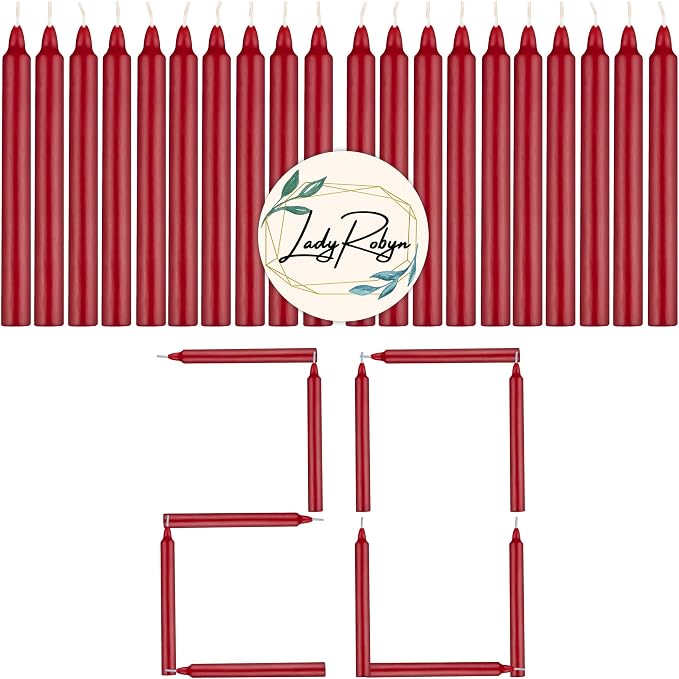 Set of 20 Solid Color Taper Candles – 4-Inch Dripless Paraffin Wax Candles with Cotton Wick – Ideal for Weddings, Shabbat, Holiday & Home Decor, Gift Set (Red)