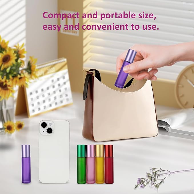 Kesell 10 Pack - 5 Color 10ml Frosted Glass Roller Bottles Roll On Bottles with Stainless Steel Ball for Essential Oils, Aromatherapy, Perfume Containers