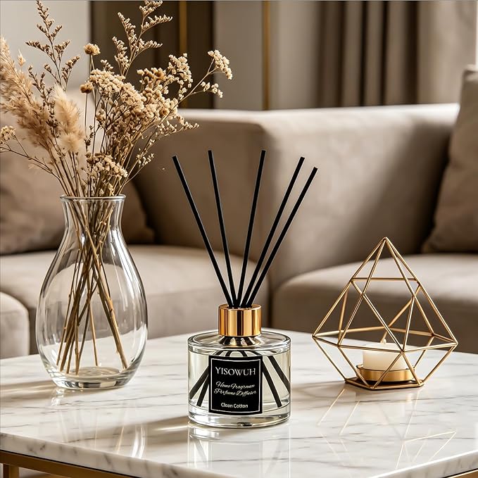 Reed Diffuser Set 5.07oz(150ml), Clean Cotton Scent Diffuser with Sticks, Home Fragrance Reed Diffuser for Home, Long Lasting Home Fragrance for Bathroom, Room Decor