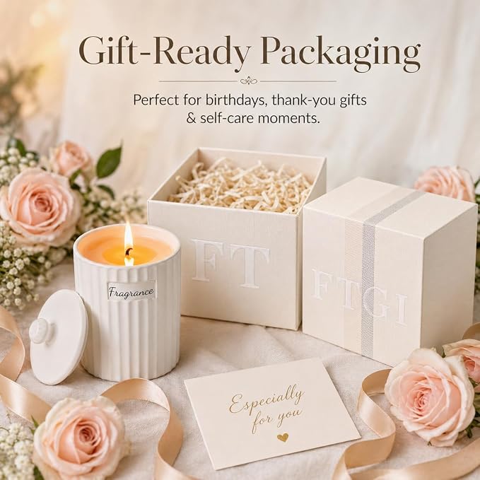 Viyffo 6.35oz Scented Candle – Sandalwood & Rose, Non Toxic Soy Candles for Women, White Matte Ceramic Jar with Lid, Luxury Home Fragrance, Elegant Room Decor & Premium Birthday Gift