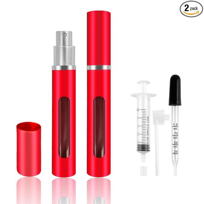 2 Pack Refillable Mini Perfume Atomizer Bottle，Portable Separate Bottles，Travel and Outings Spray Boxes Dispensers 5ml/0.2oz (Red)