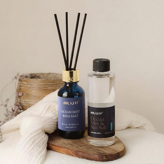 Airkeep Ocean Mist&Sea Salt Reed Diffuser Refill – 6.76 fl oz – Premium Scented Oil for Home Aromatherapy – Long-Lasting Fragrance for Reed Diffusers – Perfect for Bathroom, Bedroom & Home Decor
