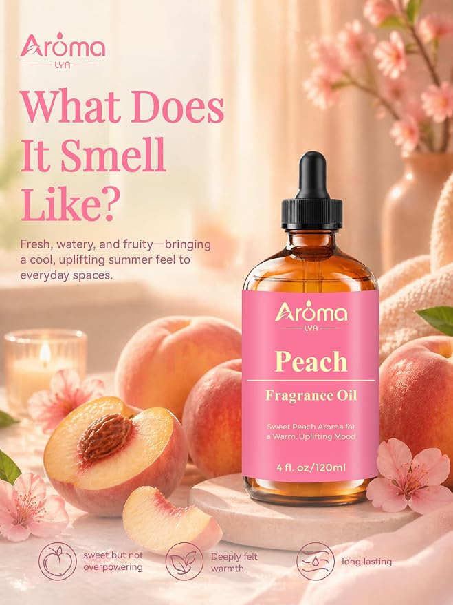 Peach Fragrance Oil - Sweet Peach Scent for Diffusers & Home Fragrance. Juicy, Warm, and Uplifting with a Soft, Comforting Feel