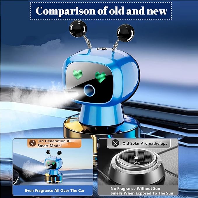 Robot Intelligent Aromatherapy Machine, Smart Cute Robot Car Air Freshener - Fine Spray/Fillable/Four-Gear Adjustment/Vibration Sensing/On-Off/Large Capacity Long-Lasting Fragrance/Blue-V2(Ocean)