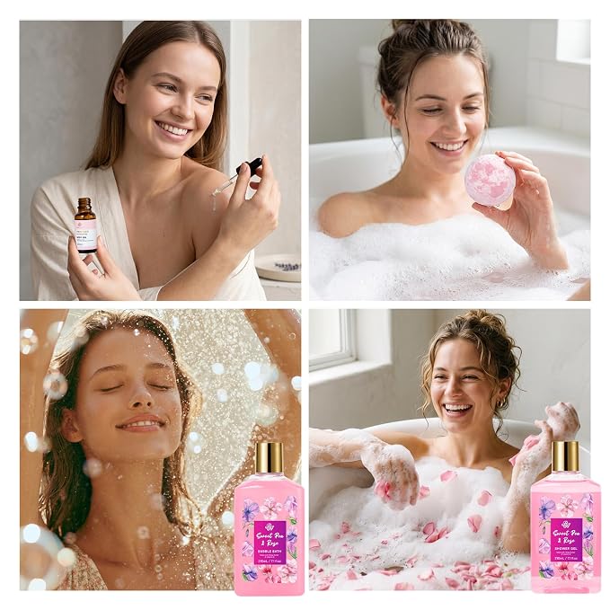 Gifts for Women, 32 Pcs Rose Bath and Body Gifts Basket Set for Women, Hydrating Facial Skin Care Set, Self Care Pampering Kit, Home Spa Basket Gift Set, Birthday, Christmas, Mothers Day, Anniversary