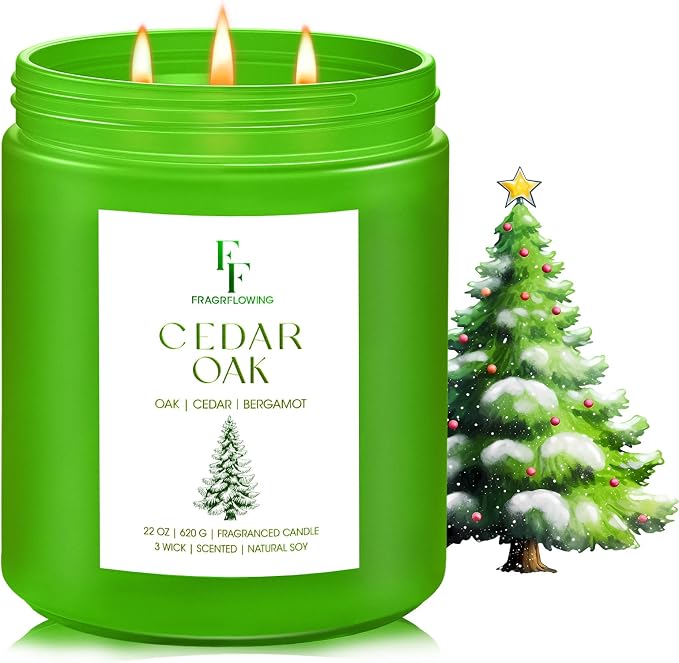 Cedar Oak Large Candle, 3-Wick 22oz Long Lasting Scented Candle | Natural Soy Wax, Aromatherapy Candle for Home, Candle Gifts for Women Men