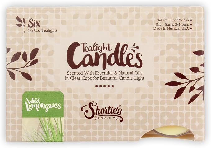 Wild Lemongrass Premium Tealight Candles - 6 Yellow Highly Scented Tea Lights - Beautiful Candlelight - Made in the USA - Fresh & Clean Collection