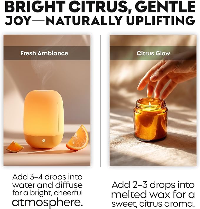 Organic Sweet Orange Essential Oil | 100% Pure & Natural Citrus sinensis Peel Oil with Fresh Sweet Citrus Aroma | for Diffuser, Candle Making & DIY Aromatherapy Blends, 0.34 fl oz