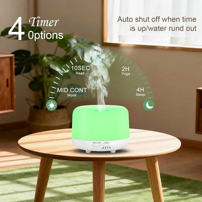 Marchred Aromatherapy Diffuser, 300ML Remote Control Essential Oil Diffusers, White Wood Grain Humidifier with 8 Colors Light 4 Timer Mode, Ultrasonic Scent Diffuser for Home, Office