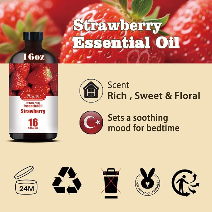Strawberry Essential Oil, Strawberry Oil for Diffuser, Humidifier, DIY Candle, Soap, Sweet Fragrance, Home, Gift Ready,Strawberry Fragrance Oil - MLYNKL Essential Oils (16.33 fl oz / 490ml)