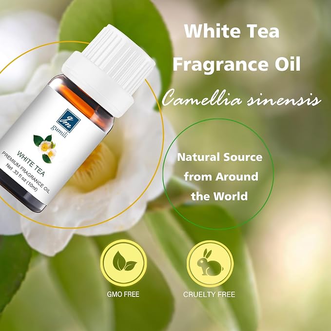 Gm Gumili White Tea Diffuser Oil - Pure Natural Fragrance for Aromatherapy, Perfume Making, Candles, Soap, Room Spray, Diffuser Blends - Organic, 10mL Undiluted - Pack of 2