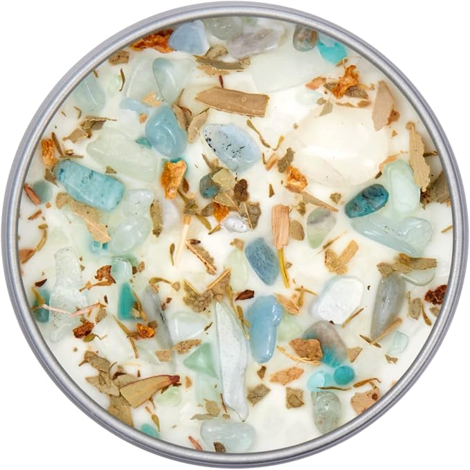 Inner Peace Candle by New Moon Beginnings - Dried Flower, Herb, & Crystal Candles - Soy Candle - All Natural Aromatherapy Candle - 8 oz Tin