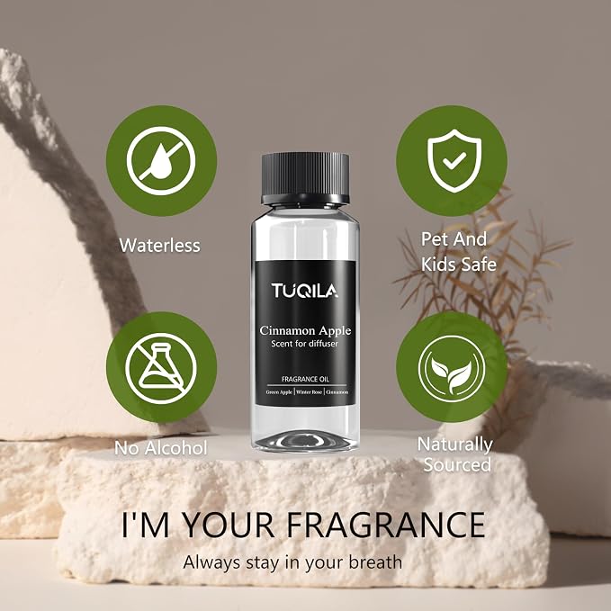 Cinnamon pple Essential Scent Oil - 120ML Waterless Diffuser Oil for Cold Air Diffusers, Luxury Home Fragrance Oils, Natural Flavor Aromatherapy Oils for Spa, Office, Long-Lasting Refill