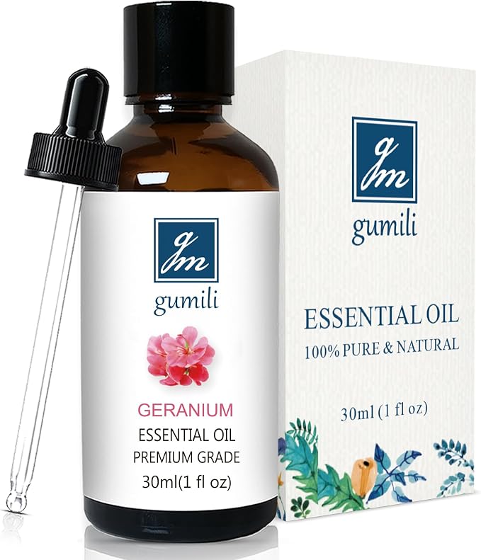 GM Gumili Geranium Essential Oil 1 Oz, 100% Pure Geranium Oil for Diffuser, Skin, Hair, Face, Soap & Candle Making, Aromatherapy & Massage