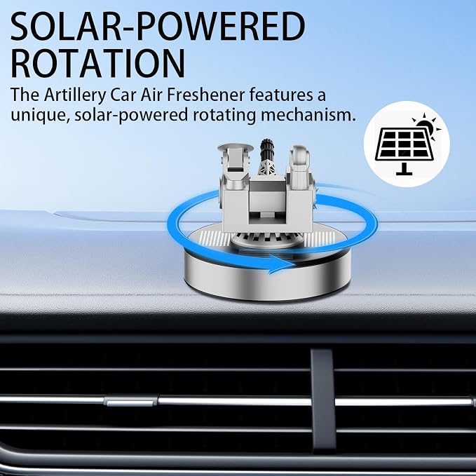 Artillery Car Air Freshener – Solar Powered Rotating Aromatic Diffuser for Car Interior Dashboard, 2025 New Decoration & Accessories for Men, Women, and Military Enthusiast