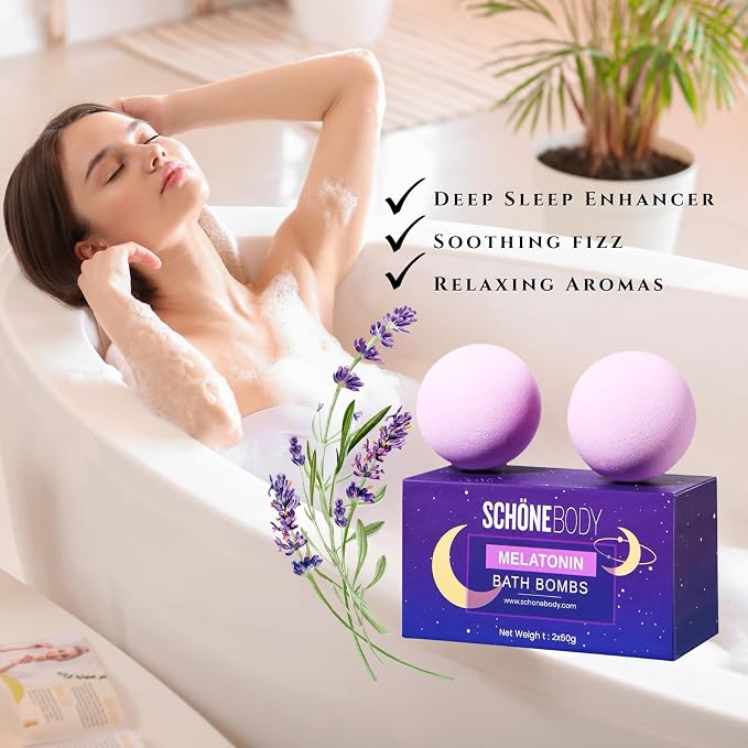 Sleep Well Melatonin Bubble Bath Bombs - Set of 2 - Bath Bomb Infused Lavender & Chamomile - Essential Luxurious Bath Additives for Dry Skin Nourishment - Elevate Your Bathing Ritual, Relaxation Set