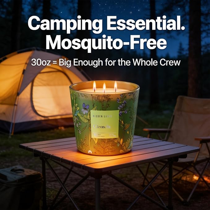 Citronella Candles Outdoor Large, 3-Wick / 30oz Large Soy Candle, Long Lasting Highly Scented,Candle for Patio, Garden & Camping, Summer Camping Huge