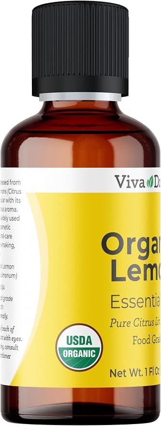 Viva Doria Lemon Essential Oil, USDA Certified, Organic Lemon Oil, 100% Pure, Natural Essential Oil, Undiluted, for Aromatherapy | Food Grade, 30 mL (1 Fluid Ounce)