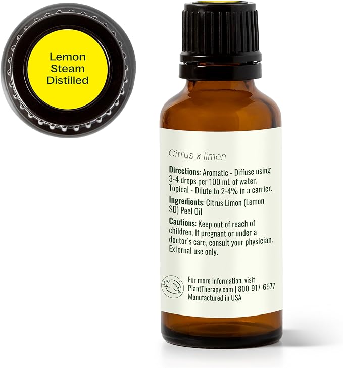 Plant Therapy Steam Distilled Lemon Essential Oil 30 mL (1 oz) 100% Pure, Undiluted, Aromatherapy, Immune Support, Fresh, Clean Scent