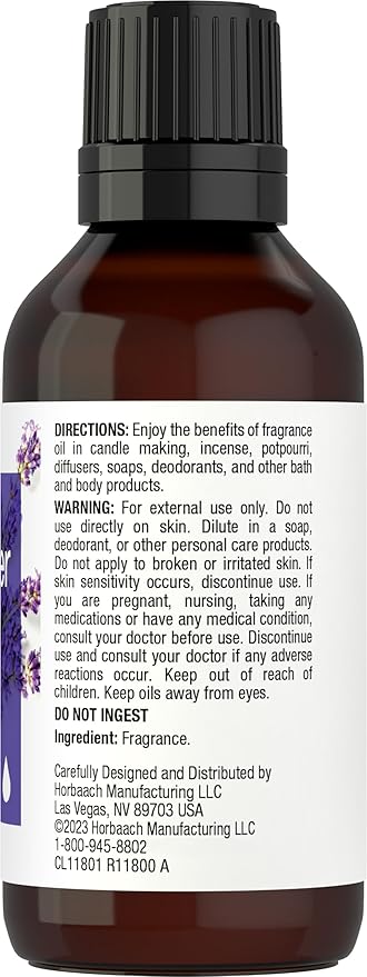 Horbäach Lavender Vanilla Fragrance Oil | 1 fl oz (30ml) | Premium Grade | for Diffusers, Candle and Soap Making, DIY Projects & More