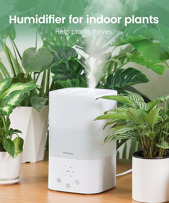 Pharata Humidifiers for Bedroom Home, 3.5L Top Fill Air Cool Mist Humidifiers for Baby Large Room Indoor Plants Nursery, Night Light, White