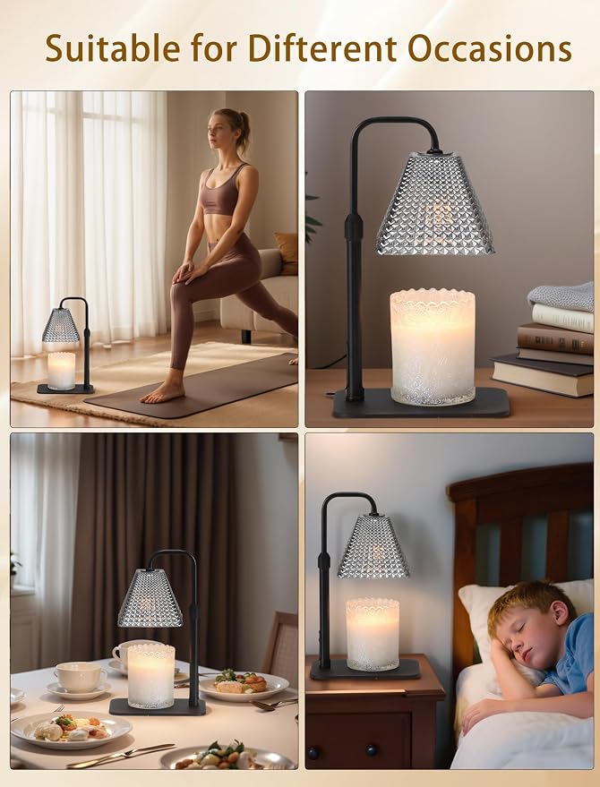 Candle Warmer Lamp with Timer & Dimmer, 2 Bulbs, Height Adjustable, Fit All Size Jar Scented Candles, Safe Aromatherapy Light for Sleep, Work, Yoga, Bedroom, Office, Gift (Crystal Pyramid)