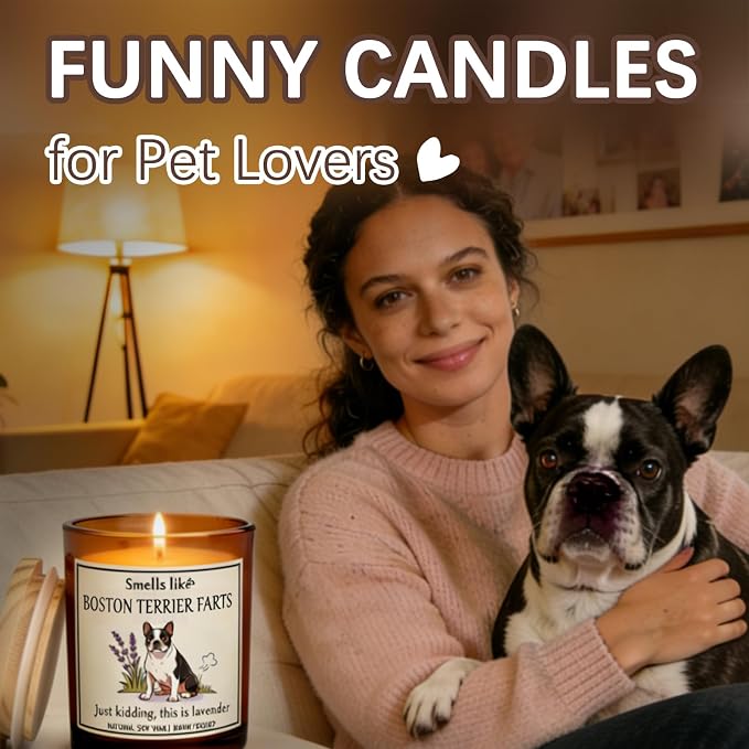 Boston Terrier Gifts for Women - Men Boston Terrier Dog Mom Candle Birthday & Dog Lovers Farts Candle Themed Crafted by Natural Soy Wax Lavender Scented Candle Decoration for Christmas Housewarming