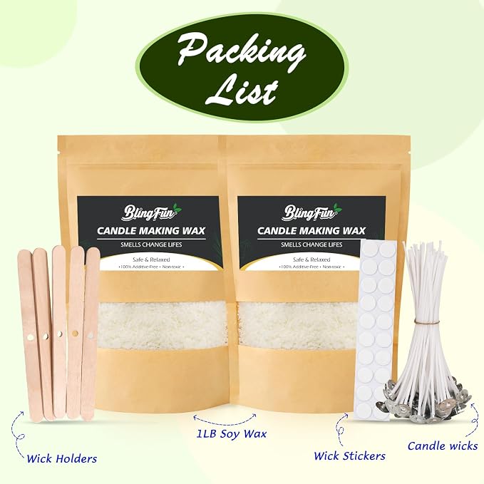 Blingfun Candle Making Kit for Beginners, Soy Wax Candle Making Supplies with Natural Soy Wax, Essential Oils, Color Dye, Melting Pitcher & Wick Set, DIY Home Craft Gift for Adults & Women