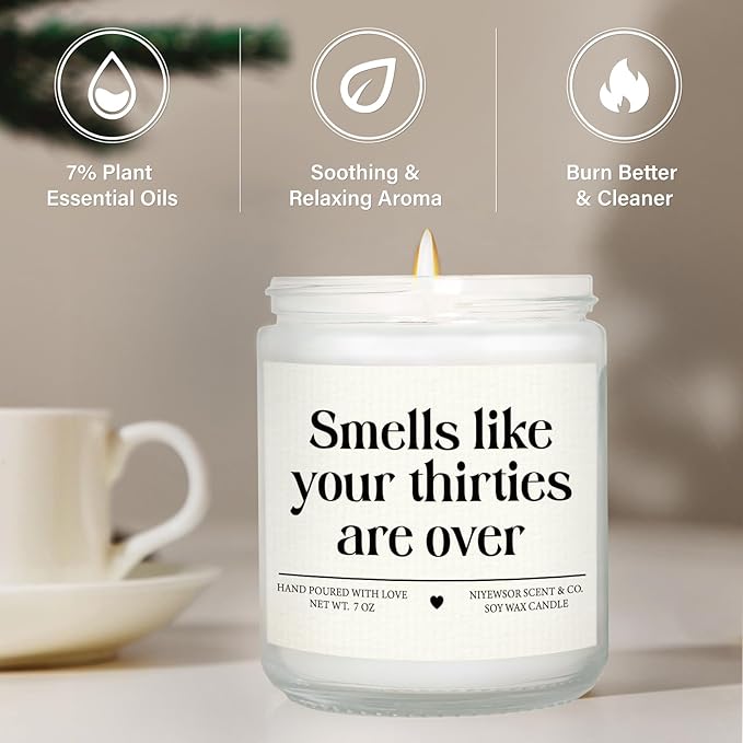 Niyewsor 40th Birthday Gifts Women Men, Forty Birthday Candle, 1986 40th Birthday Decorations for Women Men, 40 Year Old Bday Gifts for Friend, Sister, Wife, Husband, Handmade, 7oz