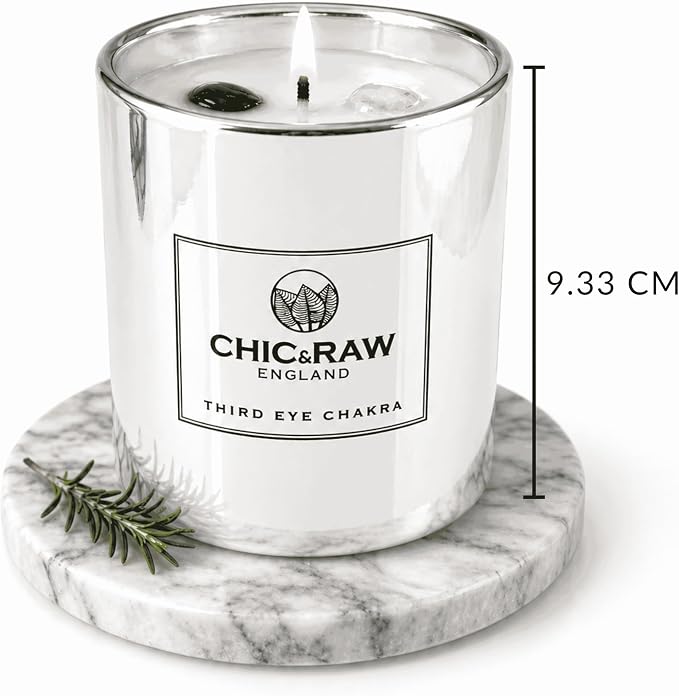 Aromatherapy Candle Third Eye Chakra Crystal Candle with Clear Quartz and Black Obsidian - Luxury Long-Lasting Burn Soy Wax, Infused Elderflower & Grapefruit, Clarity & Protector, 7.05oz