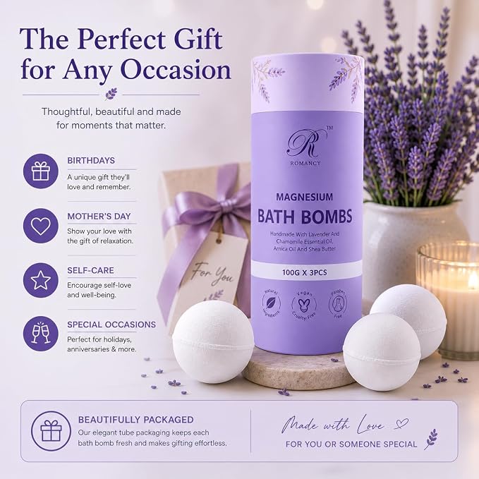 Magnesium Lavender Bath Bombs Gift Set – XL Epsom Salt Bath Bombs for Muscle Recovery, Stress Relief & Post-Workout Relaxation with Melatonin & Arnica Spa Gift for Women & Men Melatonin (Lavender)