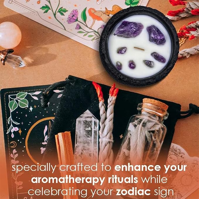 Jasmine Scented Healing Crystal Candle - Relaxing Bath Candle with 100% Soy Wax & Essential Oil, Ideal Aromatherapy for Home, Birthday Gift for Sagittarius & Aquarius