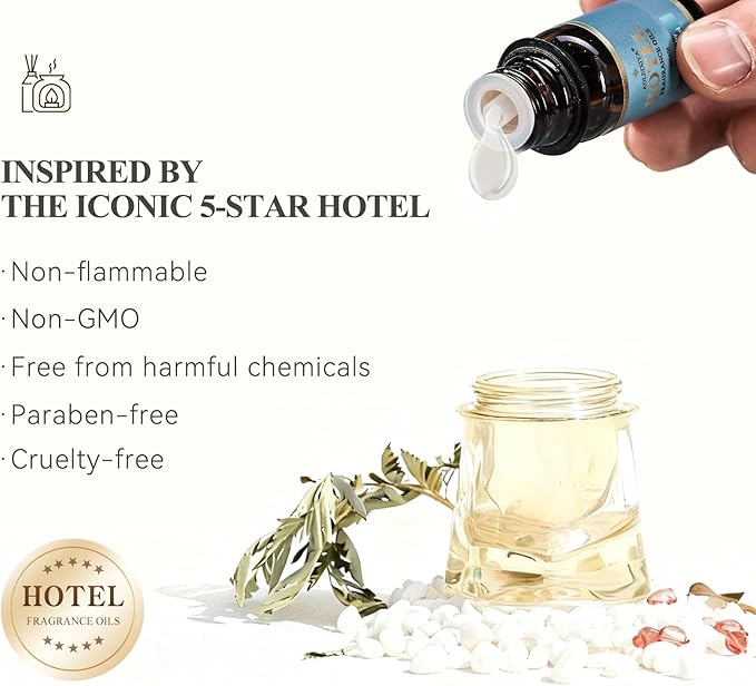 Hotel Diffuser Oil Gift Set - Inspired by 5-Star Hotel Fragrance Oil Set - My Way, White Tea,Baccarat,Four Seasons,Dubai,Beachfront Villa,Paris Coast