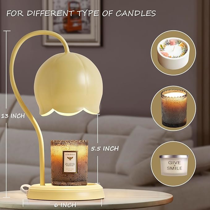 Light Yellow Cute Flower Candle Warmer Lamp with Timer Dimmable, Bedroom House Office Aesthetic Living Girls Room New Home Decor, Christmas Birthday New Year Gifts for Women Mom