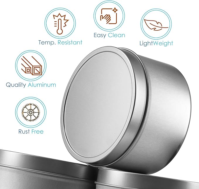 Hearth & Harbor Tin Candle Jars for Making Candles - DIY Candle Containers with Lids - Metal Candle Jars - Bulk Tins Storage for Candle (Stainless Steel, 8)
