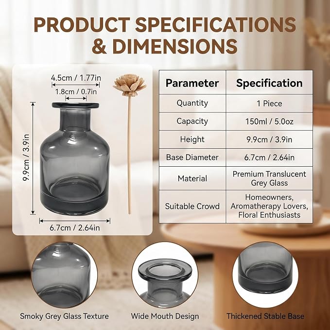 ericotry 1PCS 150ml/5oz Glass Diffuser Bottle Jars Pot Empty Refillable Exquisite Essential Oils Container for DIY Reed Diffuser Sticks Sets Crafts Decor Essential Oil Diffuser Gift