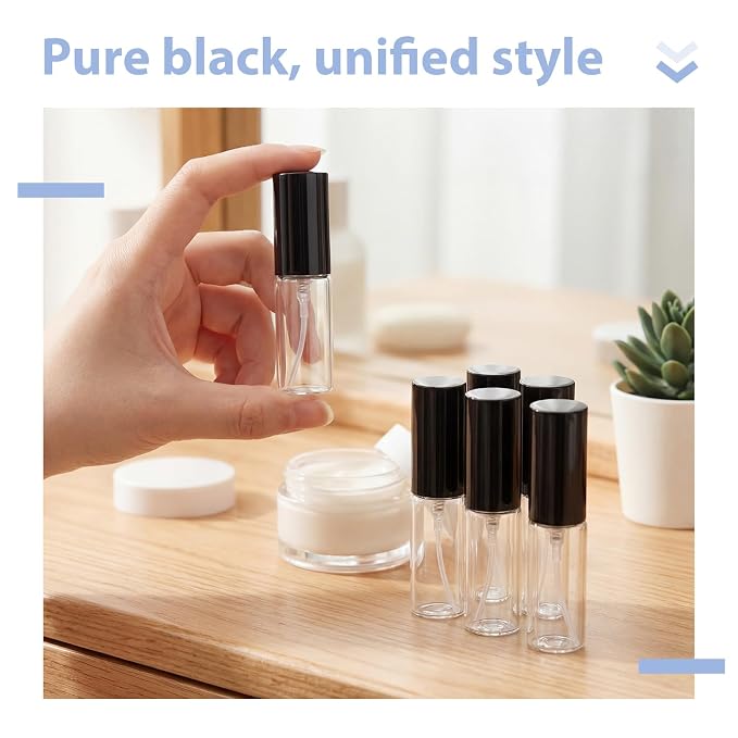 Yinder 25 Pcs 5 ml Travel Spray Bottle Refillable Perfume Atomizer Bulk Glass Mini Cologne Perfume Bottles Empty Fine Mist Portable Small Sample Containers, Black