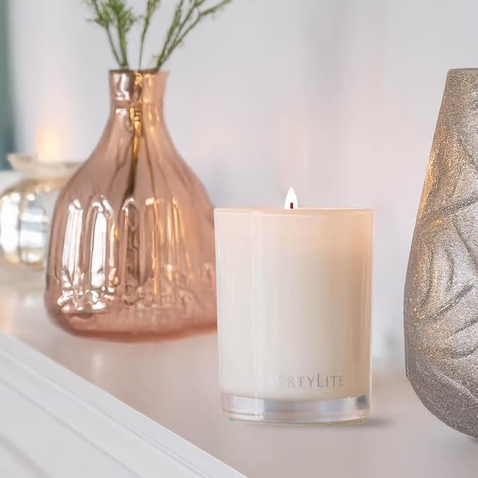 PartyLite Sun-Kissed Linen Escential Jar™ Candle, Scented with Notes of Jasmine Musk, Lily, Water Flowers & Citrus, 7.75oz 1-Wick Reusable Glass Jar, 50-Hour Burn, Aromatherapy Home Fragrance