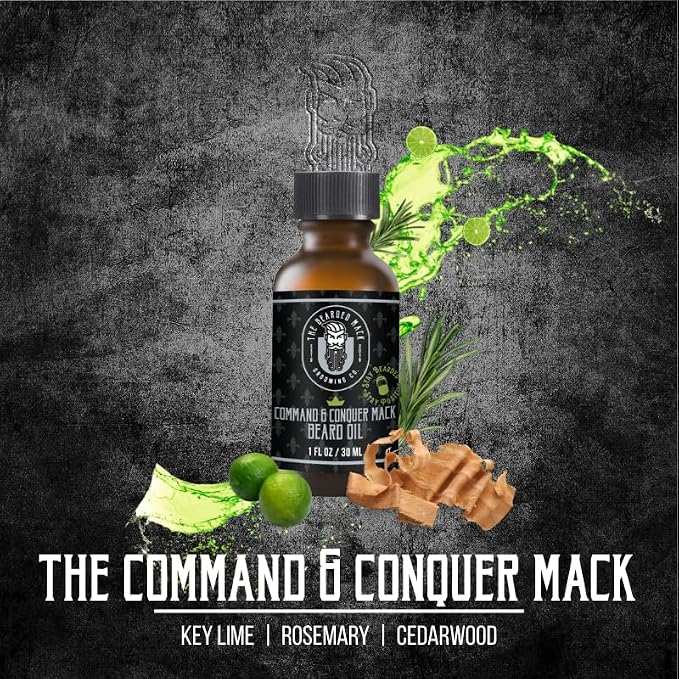 The Bearded Mack – Command & Conquer Beard Oil | Key Lime, Rosemary & Cedarwood Cologne Scent | Softens, Hydrates & Controls Beard | Non-Greasy Daily Beard Conditioner for Men | 1oz