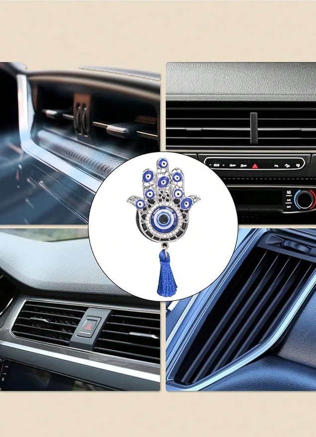 2pcs Hamsa Evil Eye Car Air Freshener – Handmade Boho Chic Vent Clip with Tassel & Essential Oil Diffuser. A charm for protection, travel & home. for yogis, drivers & mystic souls.