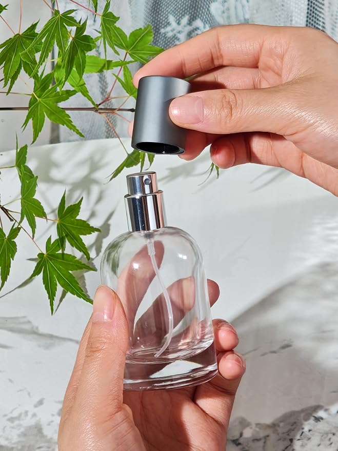 50ml/1.7 Oz Glass Spray Bottle Perfume Atomizer,Empty Travel Refillable Perfume Spray Bottle with 3 Kinds of Dispenser (Clear Glass, 50ml)