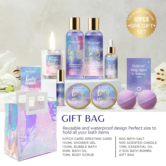 Mother's Day Gift, Spa Kit for Women, 12 Pcs Luxury Bath Skin Care Shower Bath Set, Spa Gift Sets with Reusable Bag, Bath Bomb, Christams Birthday Gifts for Teen Girls, Her, Mom