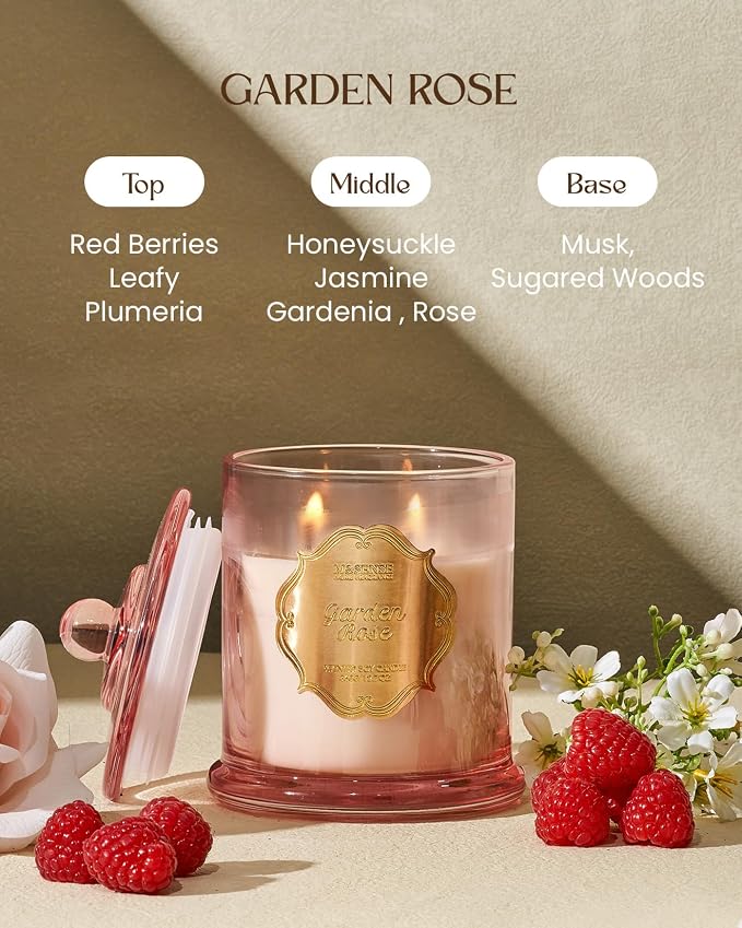 M&SENSE Summer Garden Rose Candle 12.7oz Romantic Gift 2 Wick | Natural Soy Wax, Non-Toxic, Romantic Rose Scent, Elegant Gift for Women