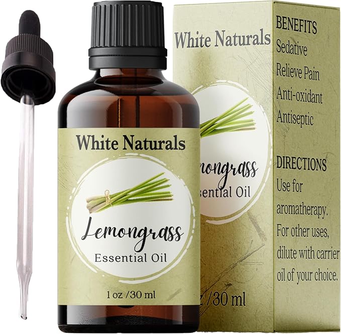 White Naturals Lemongrass Essential Oil 100% Pure and Natural, Therapeutic Premium Grade for Hair Nails and Skin, Aromatherapy Diffuser, Home and Travel, DIY