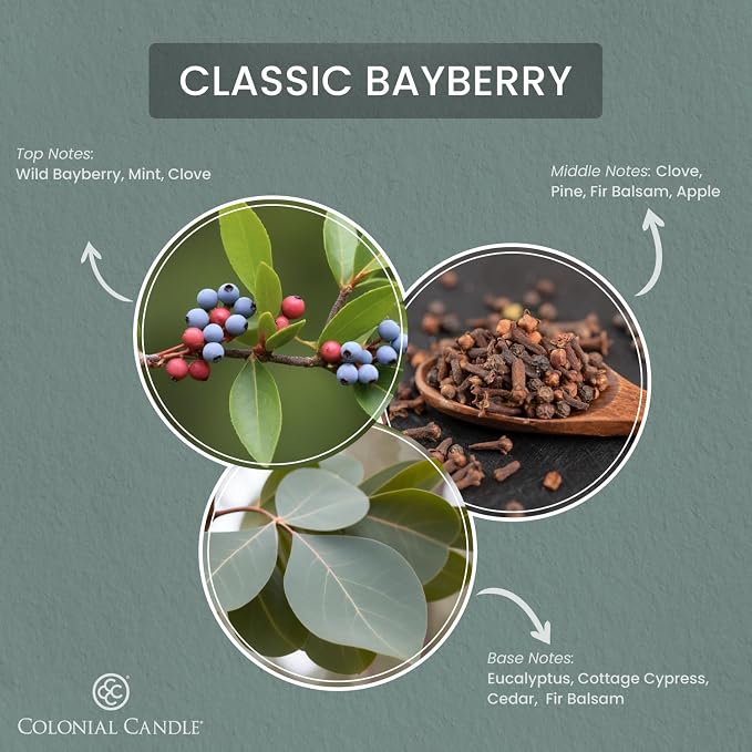 Colonial Candle Bayberry Scented Candle Jar, Highly Fragranced Candles for Home Scented, Mottled Wax Candle, 2 Wick, 8 oz - Made in the USA