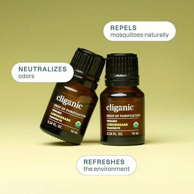 Cliganic Organic Lemongrass Essential Oil, 1oz - 100% Pure Natural Undiluted, for Aromatherapy Diffuser | Non-GMO Verified
