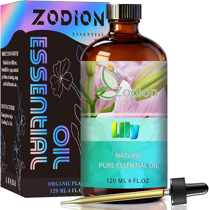 Lily Essential Oil, Lily Fragrance Oil for Diffuser, Massage, Humidifier, DIY Candle, Soap Making, Home, Bath, Yoga - 4 fl oz (120ml) - ZODION Essential Oils