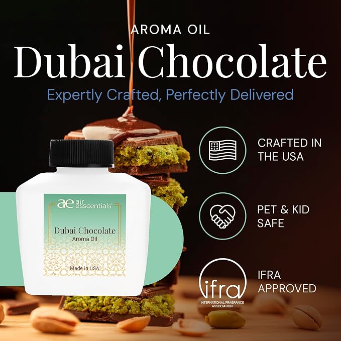 Air Esscentials Dubai Chocolate Fragrance Oil for Diffusers, Pistachio, Milk Chocolate & Vanilla Scent, Warm Gourmand Aroma Oil for Home, Office & Car, Cold-Air & Ultrasonic Compatible, 100ML