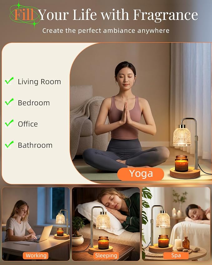 AIFEI Candle Warmer Lamp with Timer, Dimmable Adjustable Height Candle Lamp, Birthday Gifts for Women Mom Sister Friends, House Warming Gifts New Home Decor, Candle Lamp Warmer with 2 Bulbs - Gold